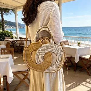 Bolso de Paja para Mujer Algodón Tejido Bolso de Hombro Casual Bloques de Color Bolso Cruzado Playa Para Vacaciones Diario