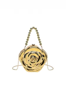 Luxury gold rose shape acrylic evening clutch with beaded handle and chain strap for women