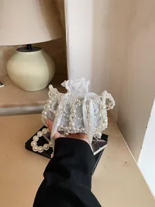 Perlenbesetzte Abendtasche handgefertigte elegante Handtasche modische Schultertasche