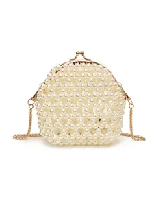 Mini bolso de noche de perlas hecho a mano, elegante bolso de hombro cruzado para mujer.