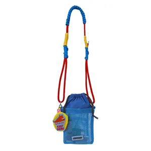 Bolso bandolera de malla con cordón elegante de verano bolso botella agua exterior con correa colorida
