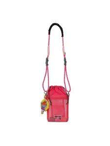 Bolso cruzado de malla rosa con cordón, elegante bolso botella de agua exterior verano.