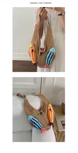 Bolso de hombro de punto ganchillo elegante con pez lindo, bolsa de playa étnica.