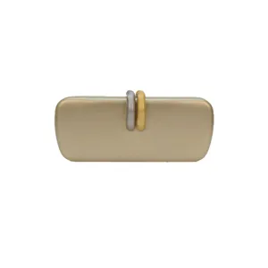 Donna Metallica Oro Rigida Pochette Borsa Da Sera Elegante Doppio Anello Manico Festa