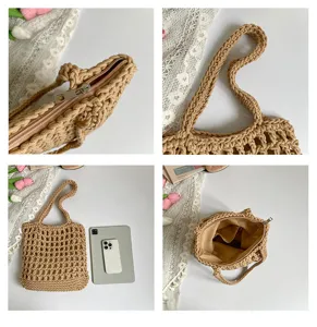 2026 ete nouveau sac a main epaule creue tisse en coton sac de plage de loisirs pour femmes