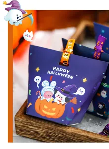 Halloween candy gift paper boxes with cute cartoon pumpkin and ghost print, creative party decor.