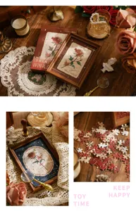 Coffret cadeau cadre photo puzzle rose vintage jeu de puzzle DIY décoration romantique maison