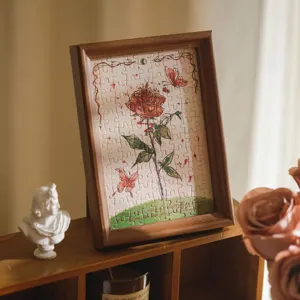 Cadre photo puzzle rose retro pour decoration de table, cadeau fait main esthetique.