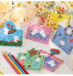 Cute bunny and rose greeting cards, creative message cards for Valentine's Day gifts.