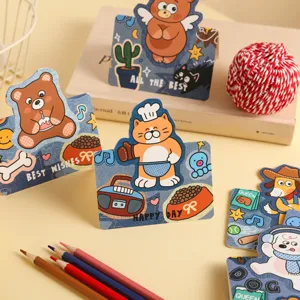 Cute denim greeting card cartoon animal message card for Valentine day gift and bouquet tag