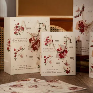 Vintage rose butterfly paper gift bags for wedding party favor packaging and shopping storage use.