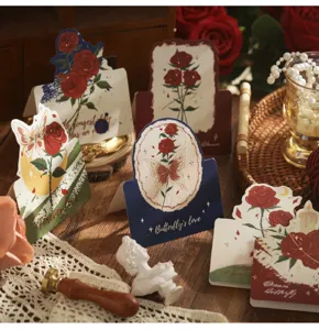 Ensemble de cartes de vœux 3D rose vintage avec illustration de papillon pour cadeau de Saint-Valentin.