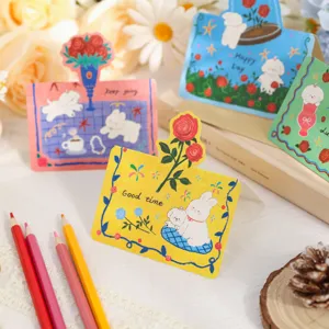 Cute cartoon rabbit rose greeting cards, romantic flower bouquet gift tags, mini message cards.