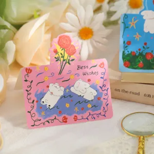 Cute greeting card with cute bear and rose design for valentine day gift message tag decoration