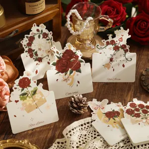 Handmade Rose Greeting Card Folding Flower Bouquet Birthday Blessing Card Mother's Day Wish Card Paper Stationery