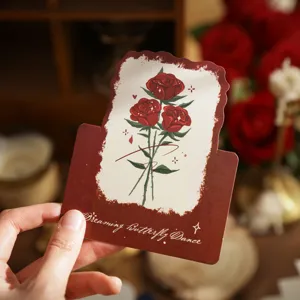 Carte de vœux pliante 3D rose vintage pour la Saint-Valentin, anniversaire et les fêtes.