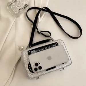 Silberne Glitzer-Ghettoblaster-Umhängetasche Vintage Radio Handtasche Detailansicht