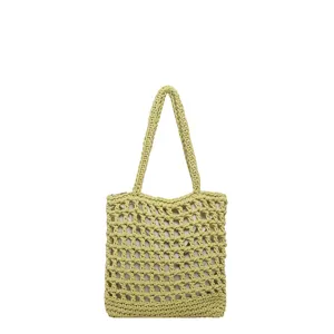 Sac a main bandouliere en tricot de coton vert pour vacances plage ete femme style.