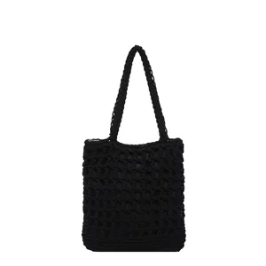 Sac à bandoulière creux au crochet noir sac à main de plage d'été décontracté léger