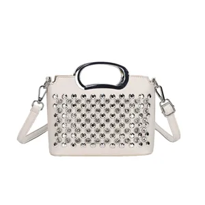 Élégant sac à main pour femme avec strass et poignée en métal brillant sac bandoulière