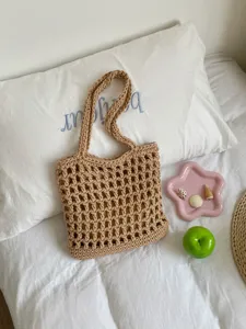 Sac cabas épaule en coton crocheté, sac de plage ajouré élégant pour femme voyage d'été.