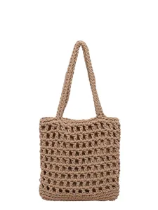 Sac cabas épaule creux en tricot de coton d'été décontracté, sac de plage élégant pour femmes.