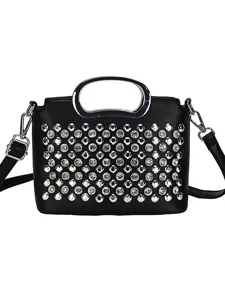 Sac a main bandouliere noir pour femme avec strass et poignee metallique elegante mode