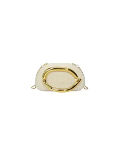 Chic acrylic evening bag for women, featuring a unique gold metal handle and chain.