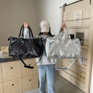 Gran bolso de viaje de lentejuelas, elegante bolso de hombro y mano para mujer 2024