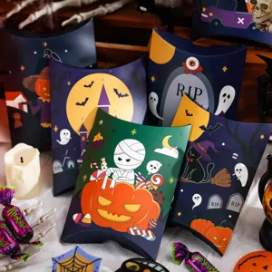 Halloween Cartoon Candy Gift Pillow Paper Boxes Creative Cute Goodie Treat Boxes For Party Favors Holiday Celebration