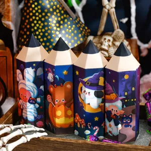 Halloween potloodvormige papier snoep geschenkdozen, schattig cartoon ontwerp lekkernijen verpakking.