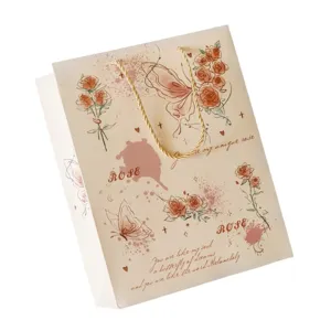 Vintage Rosen Schmetterling Geschenktüte für tägliches Geschenkverpackung, dicke Papiertüte weiß.