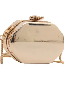 Gouden achthoekige harde clutch tas voor dames, stijlvolle mini schoudertas met metalen ketting.