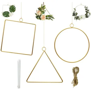 Geometrische Metall Blumenreifen DIY Kranzringe Für Wanddeko Hochzeit Party Dekoration Gold Eisen Kreis Quadrat Dreieck Ring