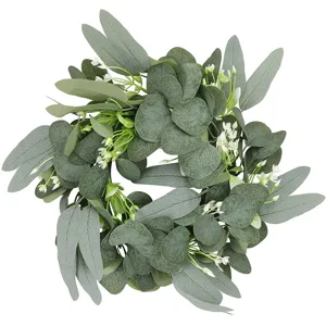 Artificial Eucalyptus Wreath Green Money Leaf Wreath Hanging Ornament Silk Flower Garland For Home Door Wall Wedding Decor