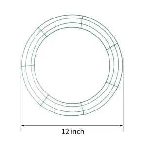 Detail shot of the 12-inch green metal wire wreath frame for DIY floral crafts and decor.