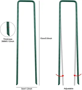 Grüne galvanisierte U-förmige Rasennägel für Garten und Landschaftsbau, 15cm verstellbares Design.