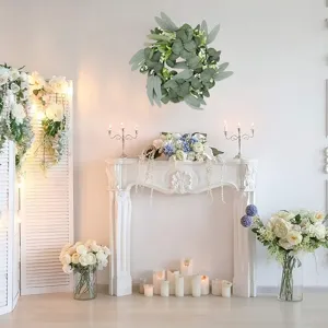 Artificial eucalyptus leaf wreath wall hanging green decor for home wedding party.