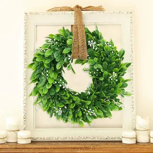 Artificial green leaf wreath with burlap bow rustic pastoral home wall hanging door decor
