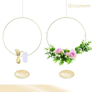 DIY Metall Blumenkranz Set mit LED Lichterkette und rosa Rosen fuer Party Deko neu