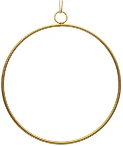 Nahaufnahme des goldenen Metall-Blumenreifens mit oberer Schlaufe und Kordel für DIY-Kränze.