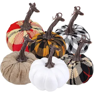 Künstliche Karierte Stoff Kürbis Ornamente Schaumstoff Stoff Kürbis Tischdeko Für Erntedankfest Halloween Herbst Deko Zuhause
