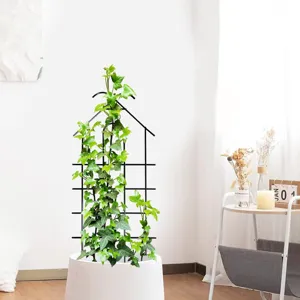 Black metal plant trellis for potted climbing vines garden support frame indoor decor
