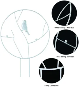 Weisse Metall Garten Pflanze Klettergitter mit Vogel Design, langlebiger Eisen Stab.