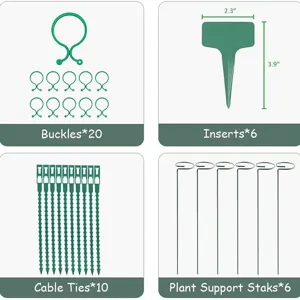 Garten Pflanzenstuetzung Staebe und Binder Set, langlebiges Kunststoff Zubehoer fuer Pflanzen.