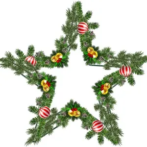 Sternförmiger Weihnachts-Türkranz mit Tannenzweigen Glocken Kugeln Eisenring für Festtagsdeko