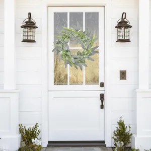 Artificial eucalyptus wreath for front door decor green plant hanging garland farmhouse home