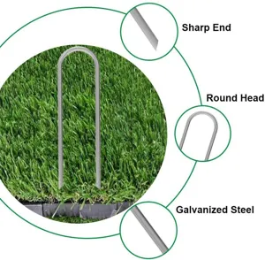 Detailansicht des verzinkten U-foermigen Garten-Erdankers mit spitzen Enden und rundem Kopf.