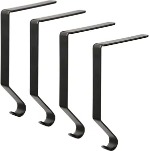 Schwarze Metall Strumpfhalter für den Kamin, robuste Weihnachtsaufhänger 4er Set.