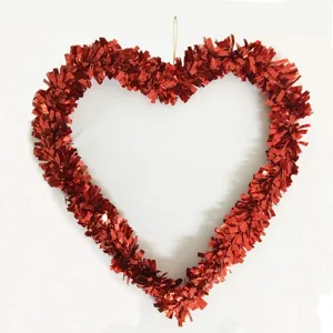 Romantic Shiny Sequin Heart Wreath Hanging Ornament Red Letter Love Tinsel Garland For Valentine Day Wedding Home Decoration